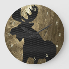 Moose on Gold Clock 1 Große Wanduhr