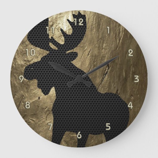 Moose on Gold Clock 1 Große Wanduhr (Vorderseite)
