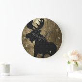 Moose on Gold Clock 1 Große Wanduhr (Zuhause)