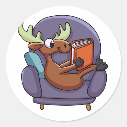 Moose reading a book wir haben Sofa Choose back co Runder Aufkleber (Vorderseite)