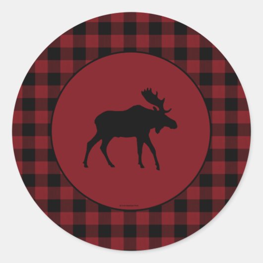 Moose Red Black Karo Border Runder Aufkleber (Vorderseite)