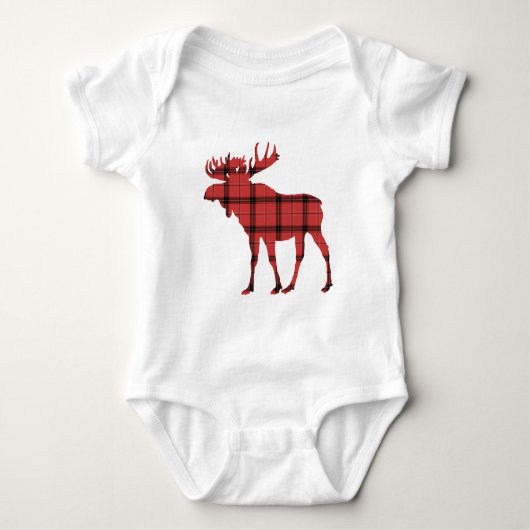 Moose Red Kariert Tartan Pattern Weihnachtsfeierta Baby Strampler (Vorderseite)