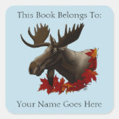 Moose Red Maple Blätter Buchzeichen Quadratischer Aufkleber (Vorderseite)