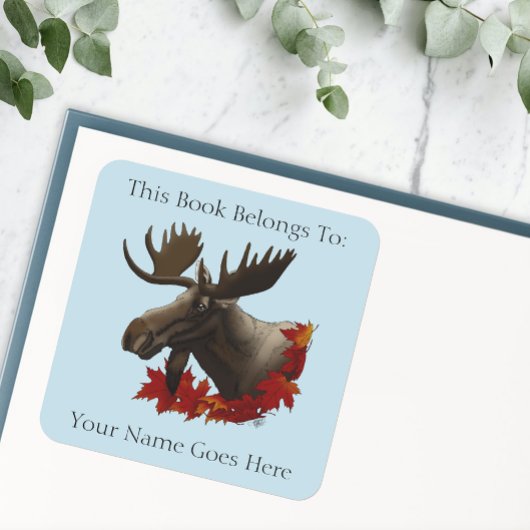 Moose Red Maple Blätter Buchzeichen Quadratischer Aufkleber