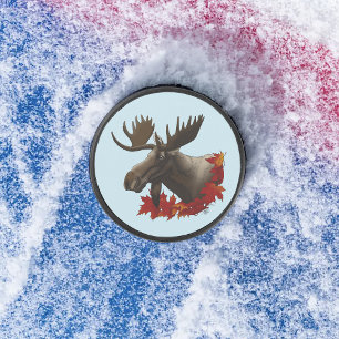 Moose Red Maple Blätter Eishockey Puck