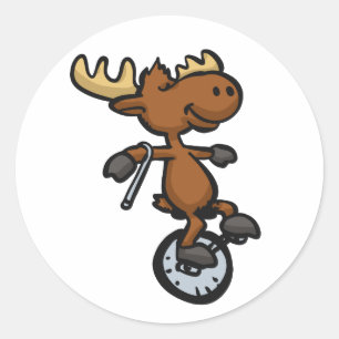 Moose riding unicycle Choose Background   Runder Aufkleber