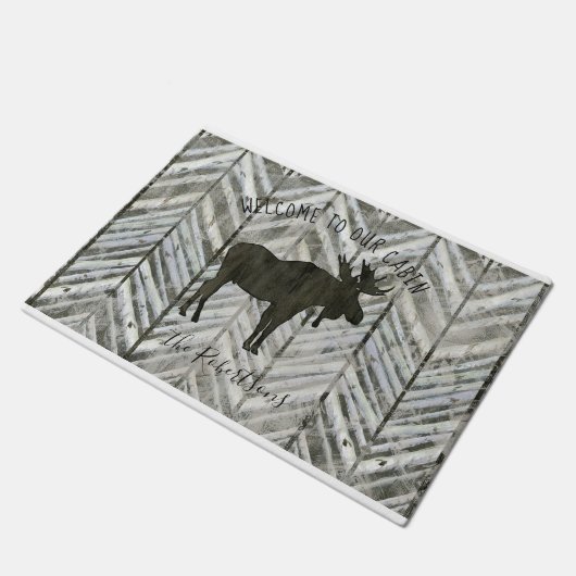 Moose Rustic Lodge Mountain Fußmatte (Schrägansicht)