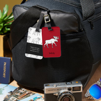 Moose Sketch with Red Background Gepäckanhänger