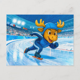Moose Speed Skating on a Frozen Ice Track Postkarte