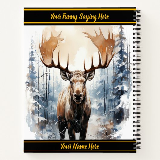 Moose steht hoch im Schneewald Notizblock (Rückseite)