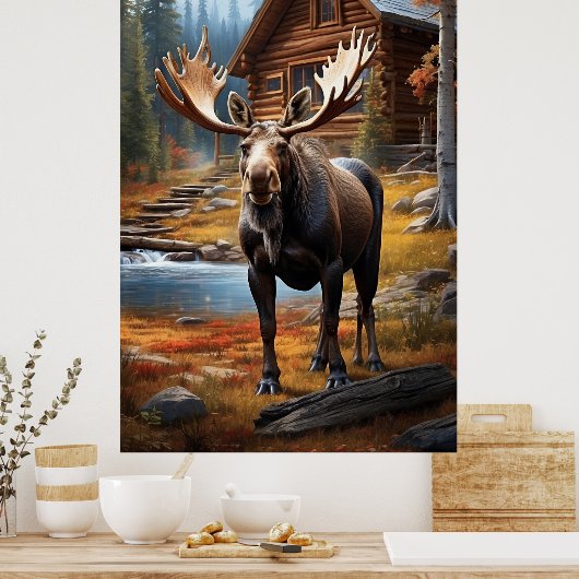 *~* MOOSE Stream Nature Cabin Forest AP49 Poster (Küche)