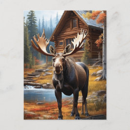 *~* MOOSE Stream Nature Cabin Forest AP49 Postkarte