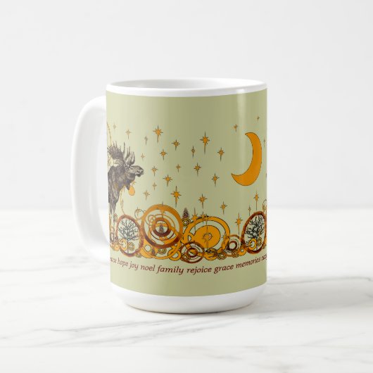 Moose Swirl Stars Moon Peace Joy Ho Ho Stein Kaffeetasse (Vorderseite Links)