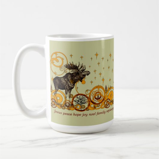 Moose Swirl Stars Moon Peace Joy Ho Ho Stein Kaffeetasse (Links)