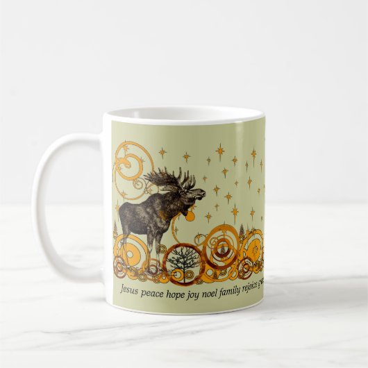 Moose Swirl Stars Moon Peace Joy Ho Ho Stein Kaffeetasse (Links)