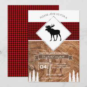 Moose-Themen-Baby-Party mit Buffalo-Karo-Muster Einladung
