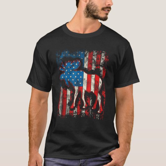Moose USA Flag 4. Juli Männer Frauen zurück T-Shirt (Vorderseite)