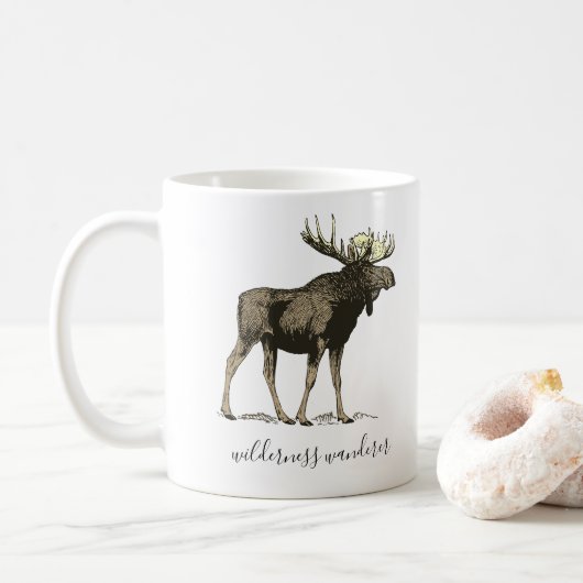 Moose Wander in der Wildnis White-Enamel-Camper Kaffeetasse (Mit Donut)