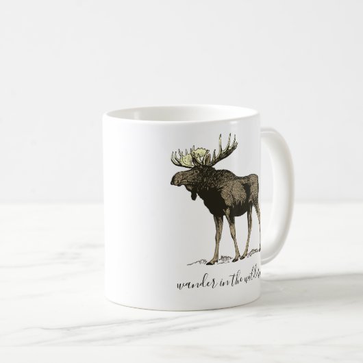 Moose Wander in der Wildnis White-Enamel-Camper Kaffeetasse (VorderseiteRechts)
