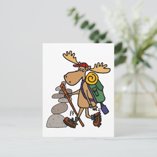 Moose-Wanderung mit Cairn Cartoon Postkarte (Stehend Vorderseite)