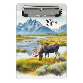 Moose Watercolor Ai Art Monogram Mini Klemmbrett