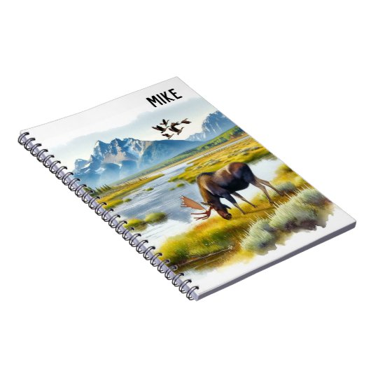 Moose Watercolor Ai Art Monogram Notizblock (Rechte Seite)