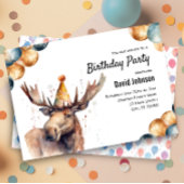 Moose Watercolor Woodland Animal Birthday Party Einladung