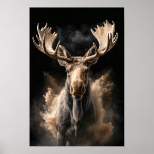 Moose Wild Animal Elegantes Dramatisches Nebelport Poster