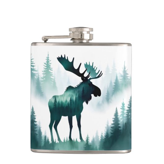 Moose Wildlife Animal Nature Forest Flachmann (Vorderseite)