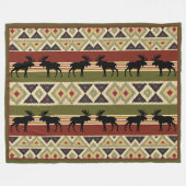 Moose Wildlife Animal Red Green Ochre Ikat Streife Fleecedecke (Vorderseite (Horizontal))