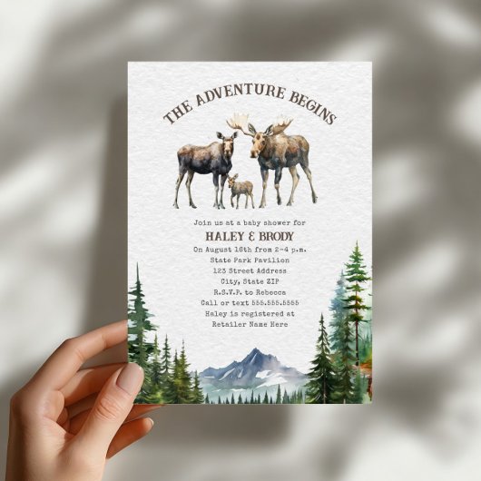 Moose Woodland Adventure Neutral Baby Shower Einladung