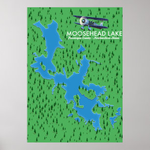 Moosehead Lake, Piscataquis Landkreis Karte Poster