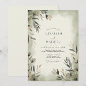 Moosgraue Blatt Hochzeit Einladung (Vorne/Hinten)
