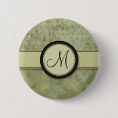Moosgrün-Feder-Muster mit Monogramm Button (Vorderseite)