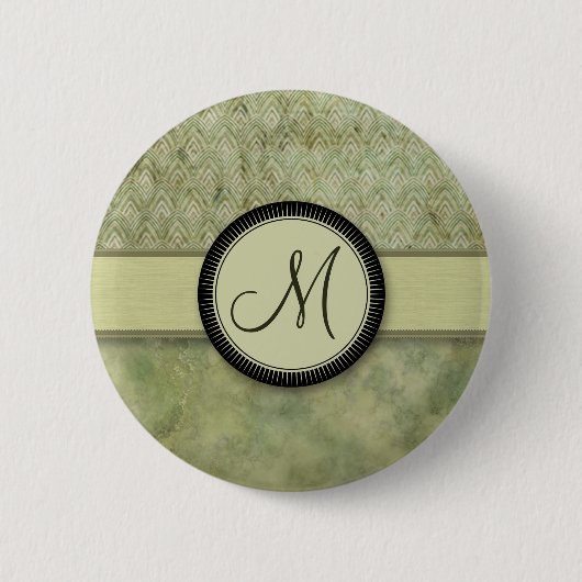 Moosgrün-Feder-Muster mit Monogramm Button (Vorderseite)