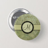 Moosgrün-Feder-Muster mit Monogramm Button (Vorne & Hinten)