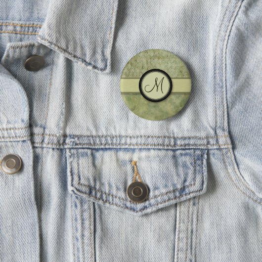 Moosgrün-Feder-Muster mit Monogramm Button (Beispiel)