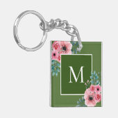 Moosgrün | Monogramm-Schlüsselring für florales Fo Schlüsselanhänger (Vorderseite links)