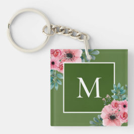 Moosgrün | Monogramm-Schlüsselring für florales Fo Schlüsselanhänger