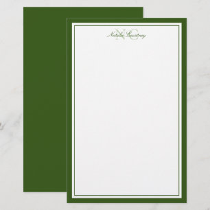 Moosgrün Zwei Monogramm Dick und Dünn Rand Briefpapier