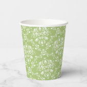Moosgrüne Damast-Papiertasse Pappbecher (Rückseite)