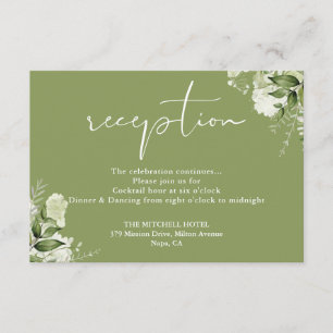 Moosgrüne Florale Schrift Hochzeitsempfang Begleitkarte