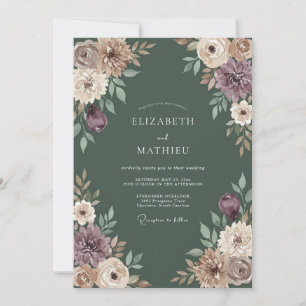Moosgrüne herbstliche Hochzeit mit melancholischer Einladung