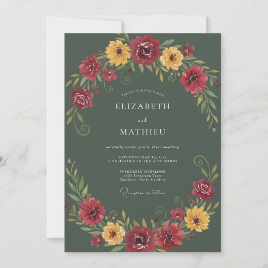 Moosgrüne kühne herbstliche Hochzeit Einladung (Vorderseite)
