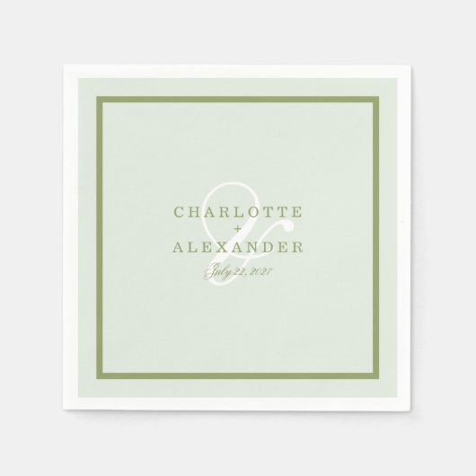 Moosgrüne Monogramm-Hochzeitsserviette Serviette (Vorderseite)