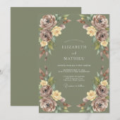 Moosgrüne pastorale Blumenhochzeit Einladung (Vorne/Hinten)