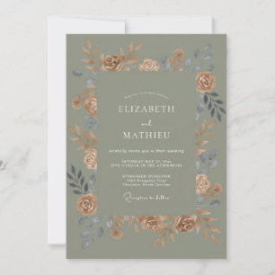 Moosgrüne warme botanische Hochzeit Einladung