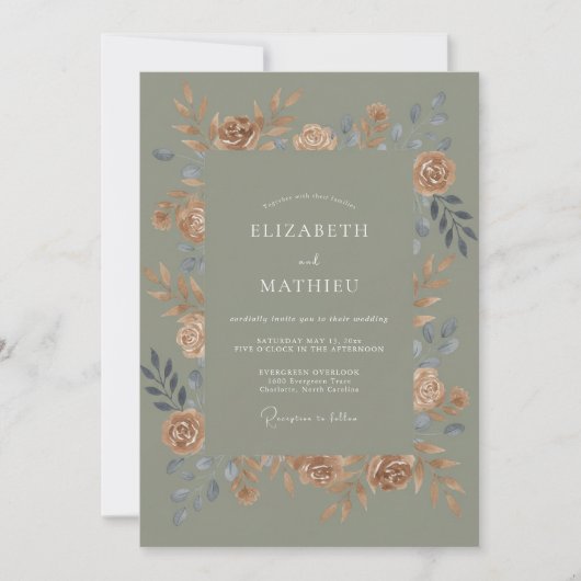 Moosgrüne warme botanische Hochzeit Einladung (Vorderseite)