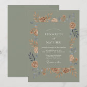 Moosgrüne warme botanische Hochzeit Einladung (Vorne/Hinten)