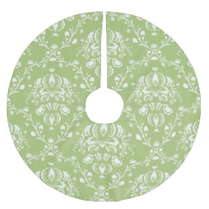 Moosgrüner Damast Polyester Weihnachtsbaumdecke